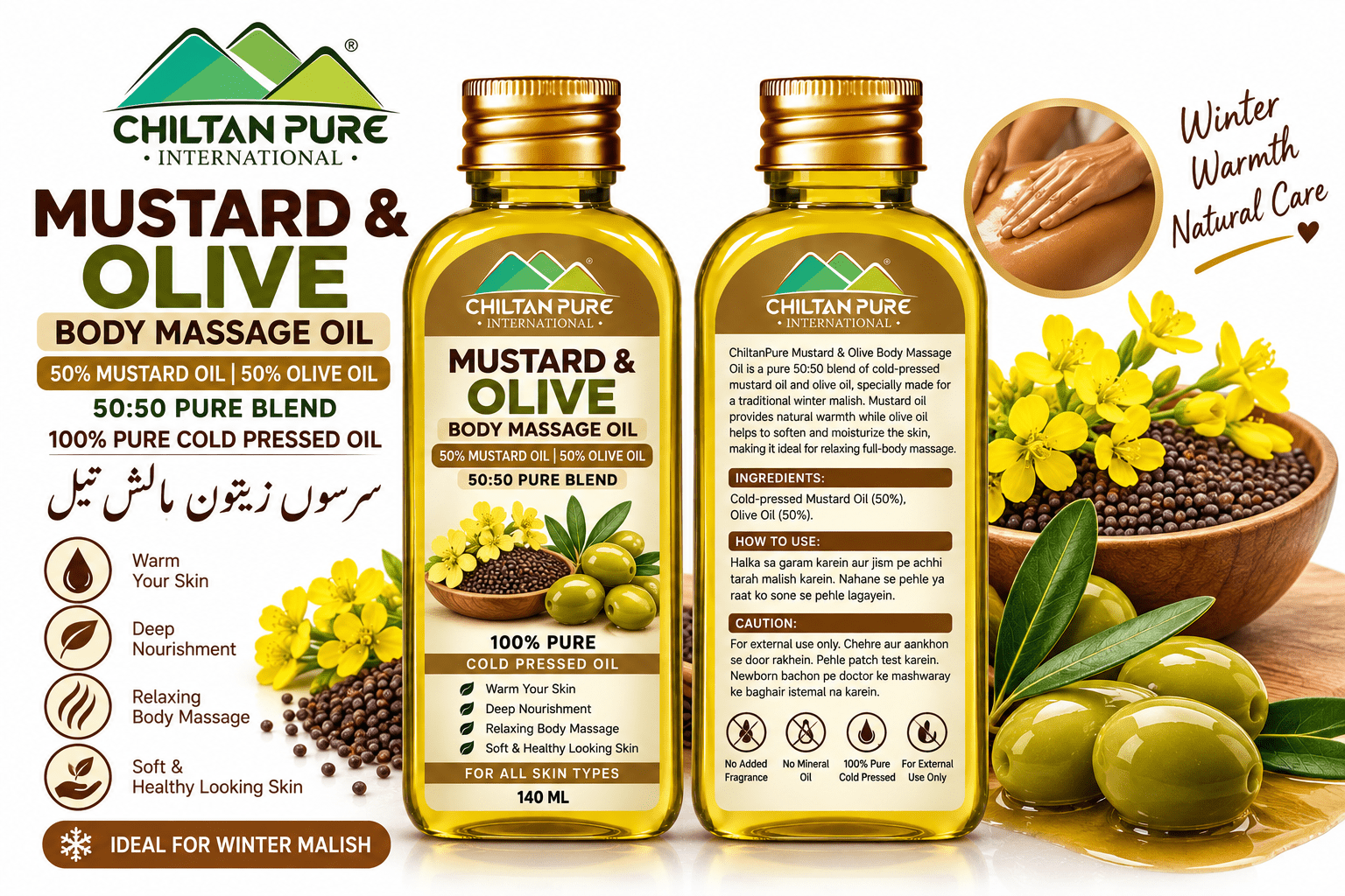 Mustard & Olive Body Massage Oil (Sarson Zaitoon Malish Tail) 140ml - ChiltanPure