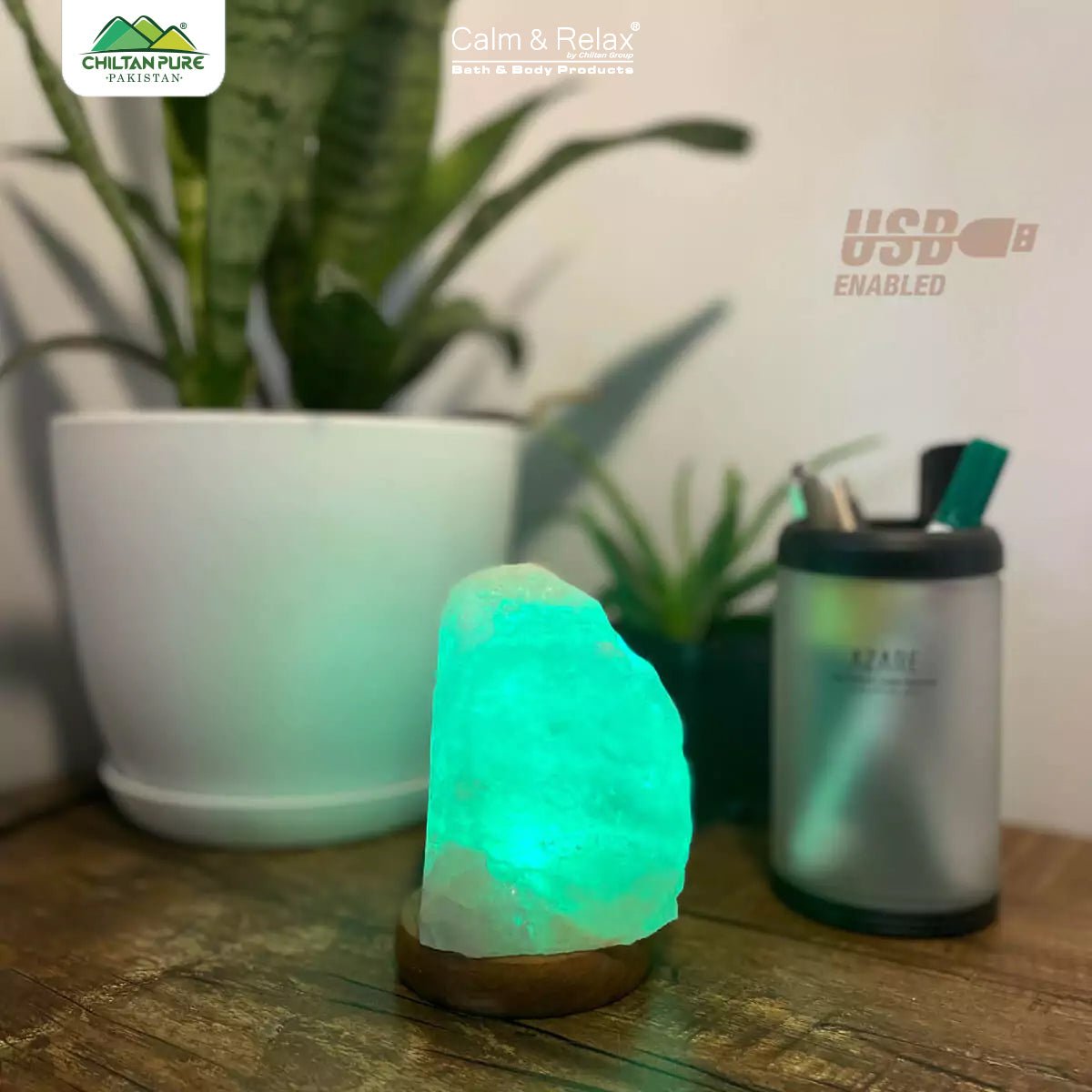 Natural Shape USB Salt Lamp with Multicolored LED Bulb - ChiltanPure