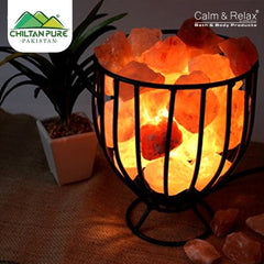 Oval Style Metal Basket Lamp / with Rock Salt Chunks - ChiltanPure