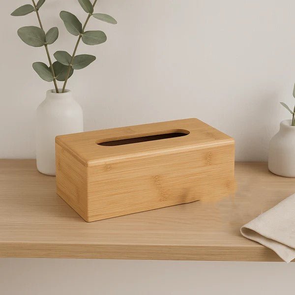 Premium Bamboo Wooden Tissue Box – Natural Finish (300g) - ChiltanPure