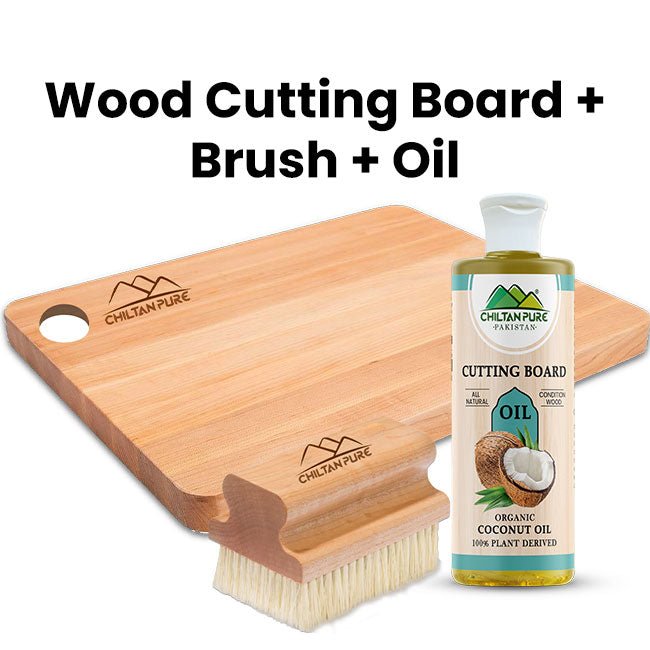 Premium Wooden Cutting Board Trio - Fine Quality Cleaning Brush and Shine / Maintaining Oil - ChiltanPure