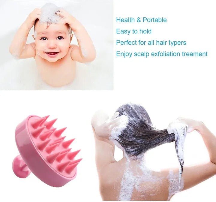 Silicon Head Scalp Massage Brush Shampoo Massager Brush with Soft Silicone Bristles For All Type Of Hairs Straight Curly Wet Dry For Men Women Children - ChiltanPure