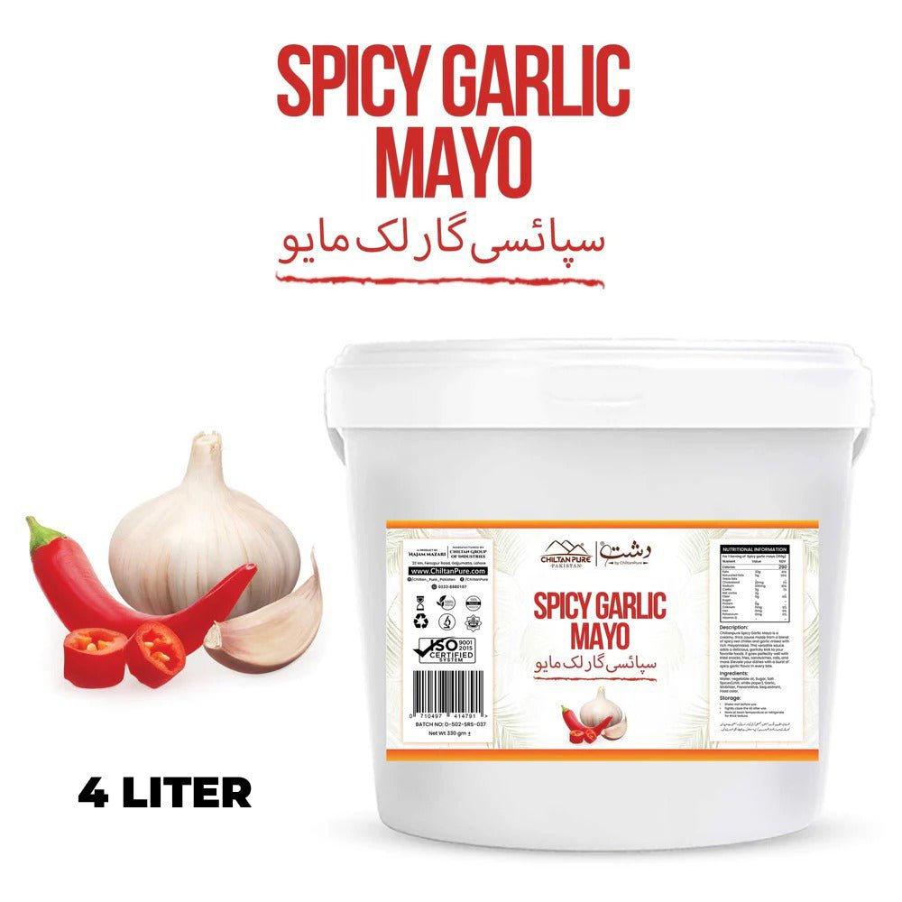 Spicy Garlic Mayo 4 Liter / Spicy Garlic Mayonnaise Institutional Bulk For HORECA Family, Hotels, Restaurants, Catering, Cafes - ChiltanPure