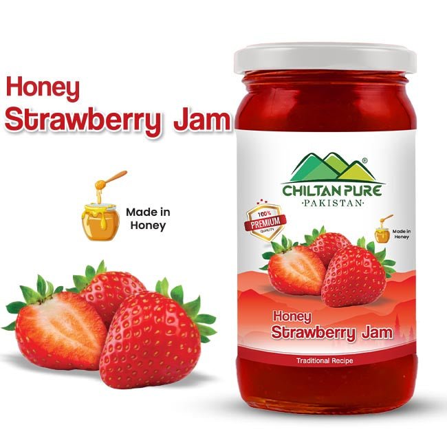 Strawberry Jam (Made in Honey) / اسٹرابیری جام / Glass packaging / 630gm - ChiltanPure