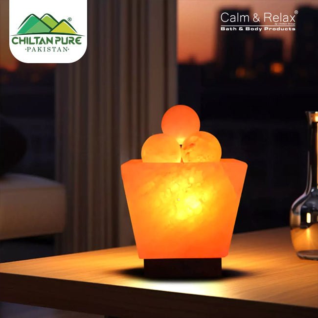 Trapezoid Shape Fire Bowl Salt Lamp / with Salt Balls - ChiltanPure