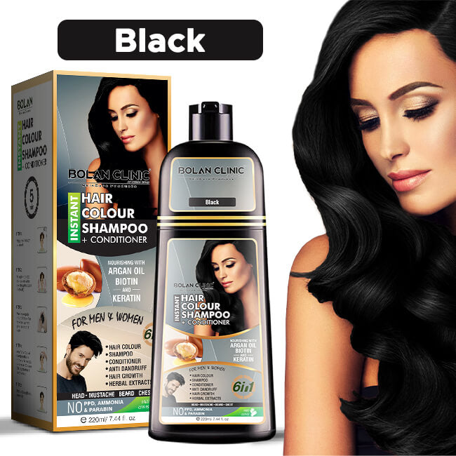 Instant Hair Color Shampoo + Conditioner (Black) – A Blend of Herbal Extracts- For Men & Women