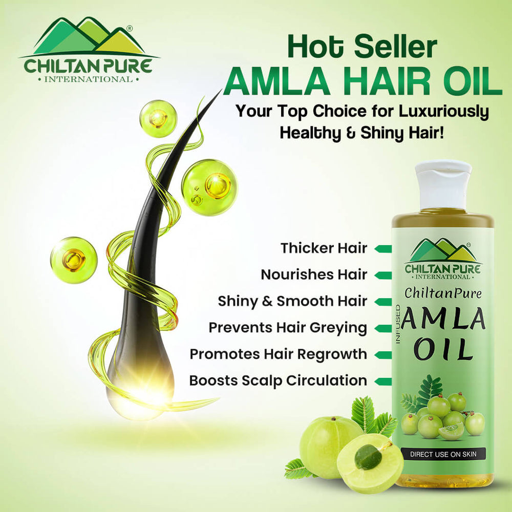 Amla Oil – Lessen Hair Loss, Boosts Hair Growth, Treats Dry Scalp & Prevents Premature Hair Greying - ChiltanPure
