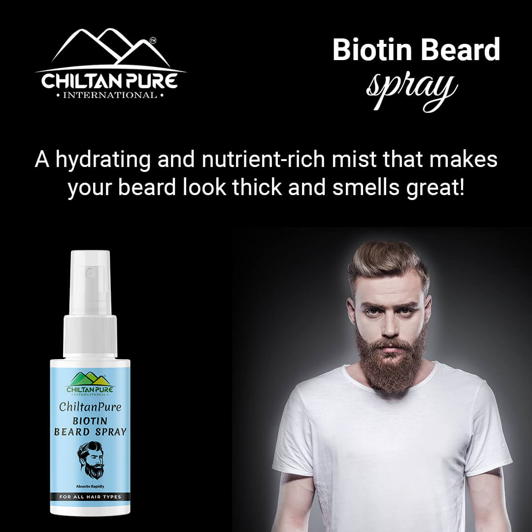 Biotin Beard Spray – Long Lasting Formula, Boosts Healthy Beard Shine, Hydrates Beard, Absorbs Rapidly 50ml - ChiltanPure