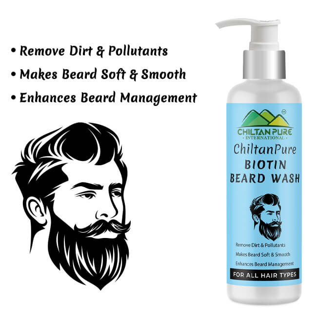 Biotin Beard Wash – Remove Dirt, Oil & Pollutants, Makes Beard Soft & Smooth, Fights Frizz, Flakes & Itchiness 150ml - ChiltanPure