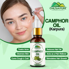 Camphor Oil (Karpura) - Treats Acne, Cleanses Skin, Stimulates Hair Growth, Best for Lice Prevention, Relieves Respiratory Congestion, Acts as a Pain Reliever & Ideal for Aromatherapy - ChiltanPure