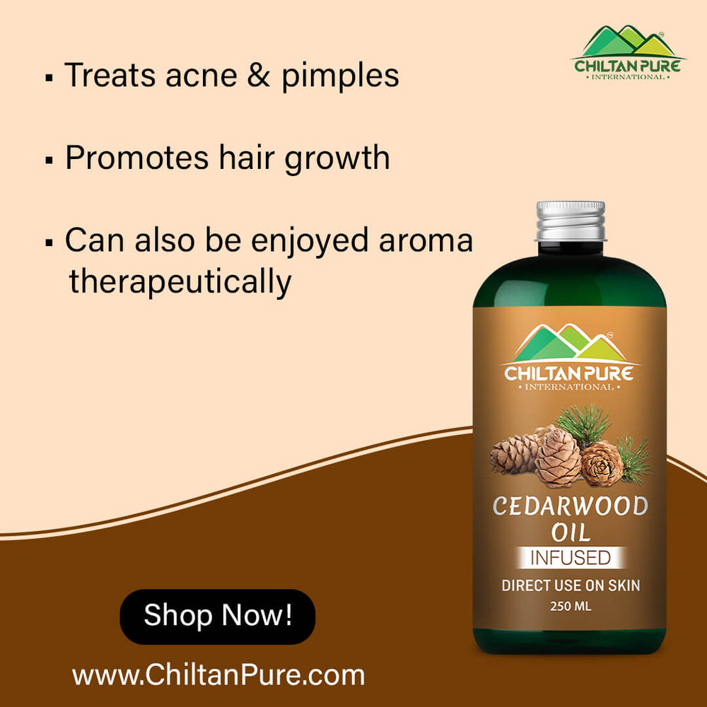 Cedarwood Oil – Healthy skin best friend – Contains anti-inflammatory properties, cure acne, Helpful for alleviating and reducing stubborn breakouts – 100% pure organic [Infused] 250ml - ChiltanPure