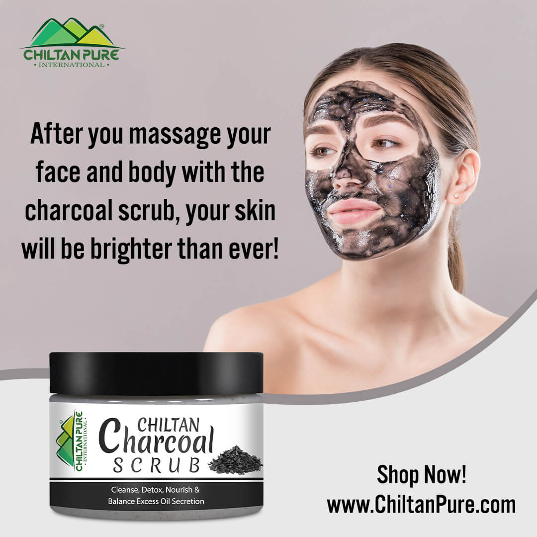 Charcoal Face & Body Scrub – Exfoliates Dead Flaky Skin, Removes Blackhead, Acne & Acne Scars, Minimizes Pores 100ml - ChiltanPure