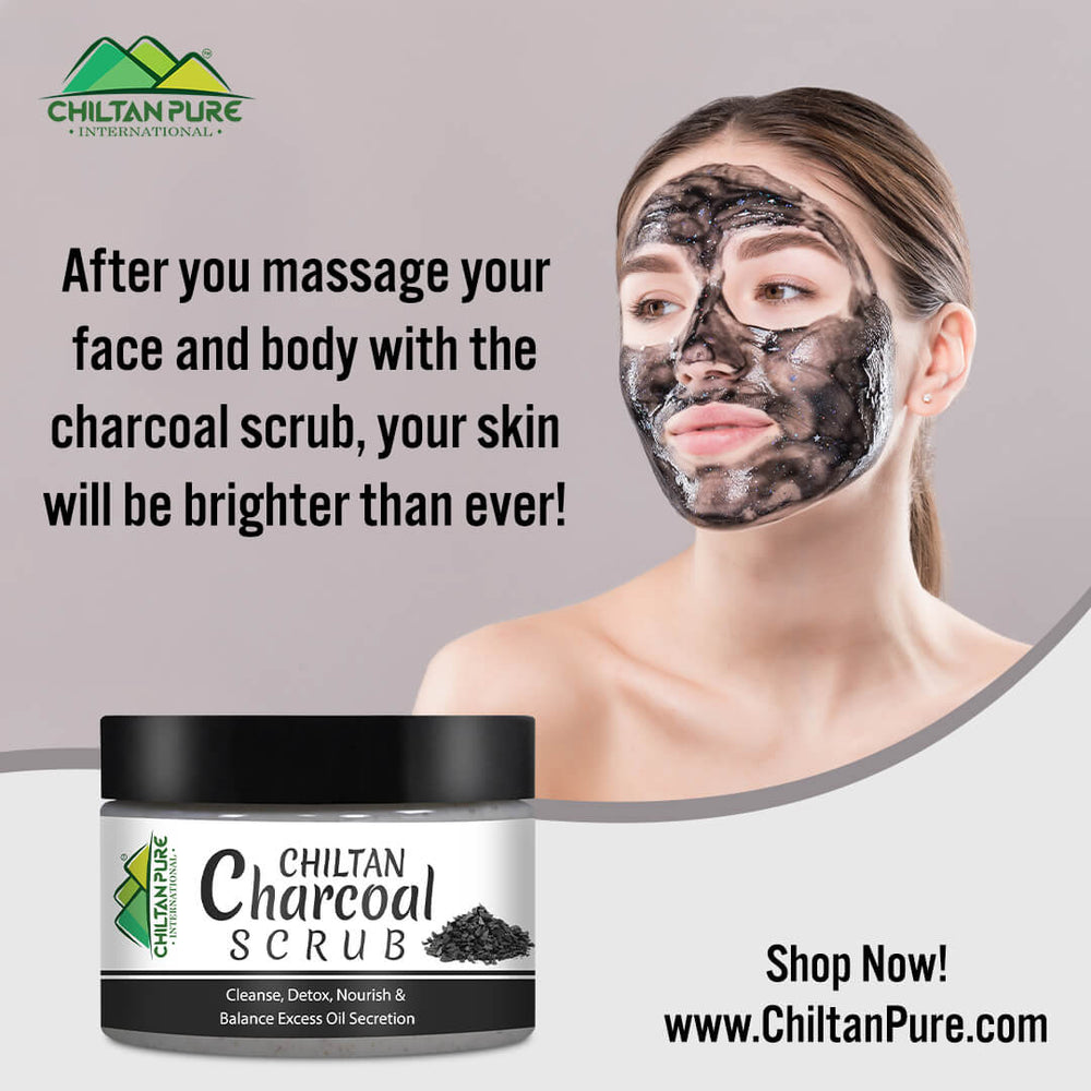 Charcoal Face & Body Scrub – Exfoliates Dead Flaky Skin, Removes Blackhead, Acne & Acne Scars, Minimizes Pores 100ml - ChiltanPure