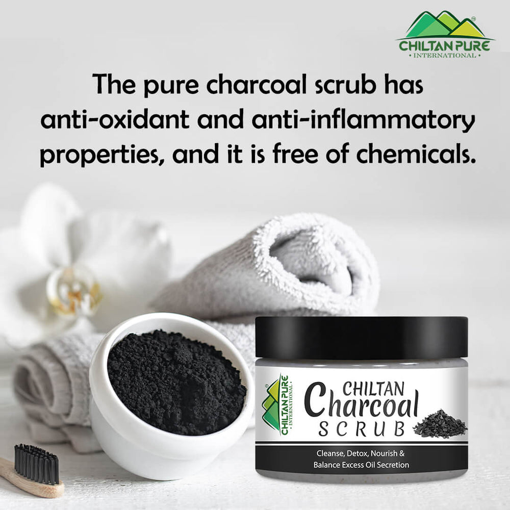 Charcoal Face & Body Scrub – Exfoliates Dead Flaky Skin, Removes Blackhead, Acne & Acne Scars, Minimizes Pores 100ml - ChiltanPure
