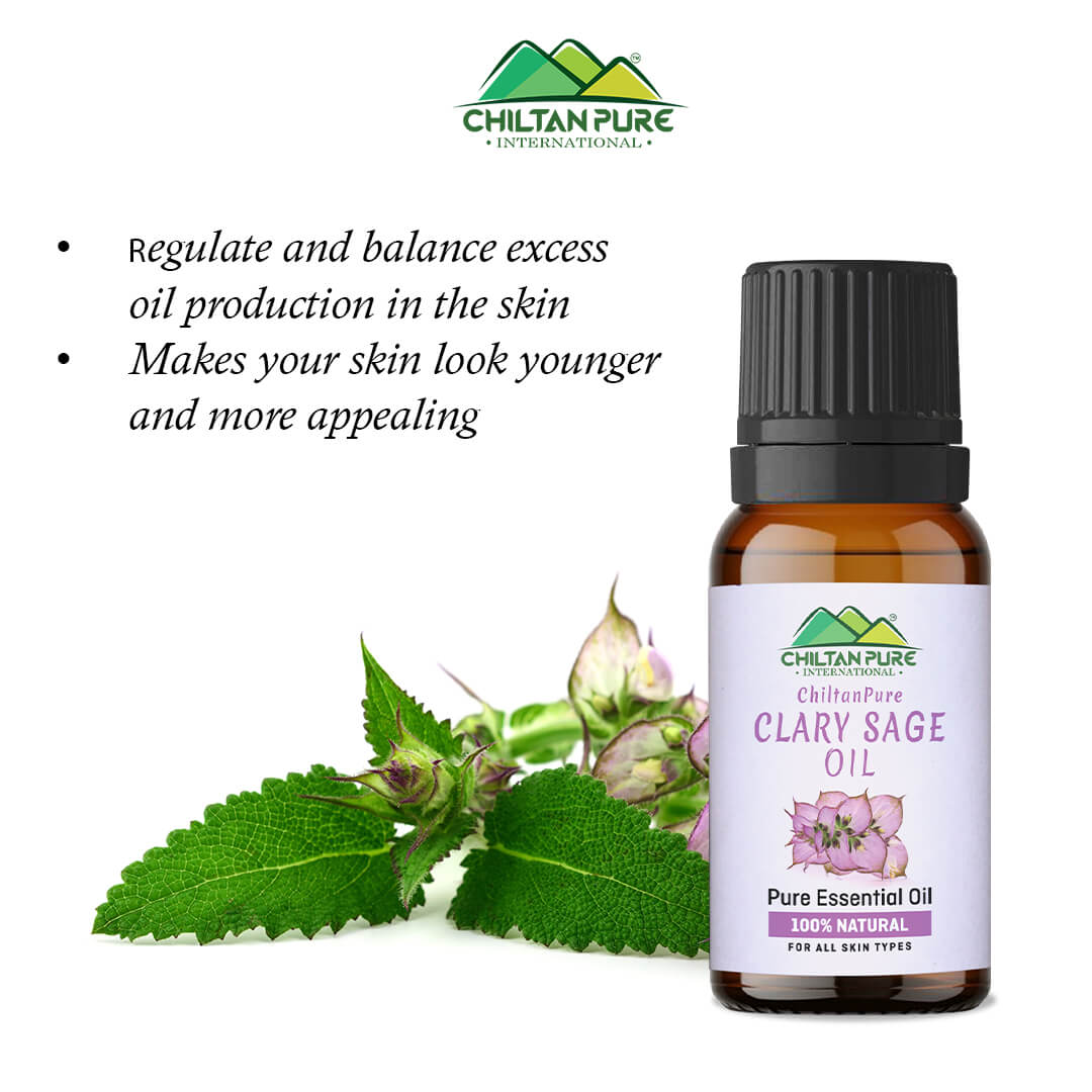 Clary Sage Essential Oil – Relieves Insomnia, Lowers Blood Pressure, Reduces Convulsions & Balances Hormones 20ml - ChiltanPure