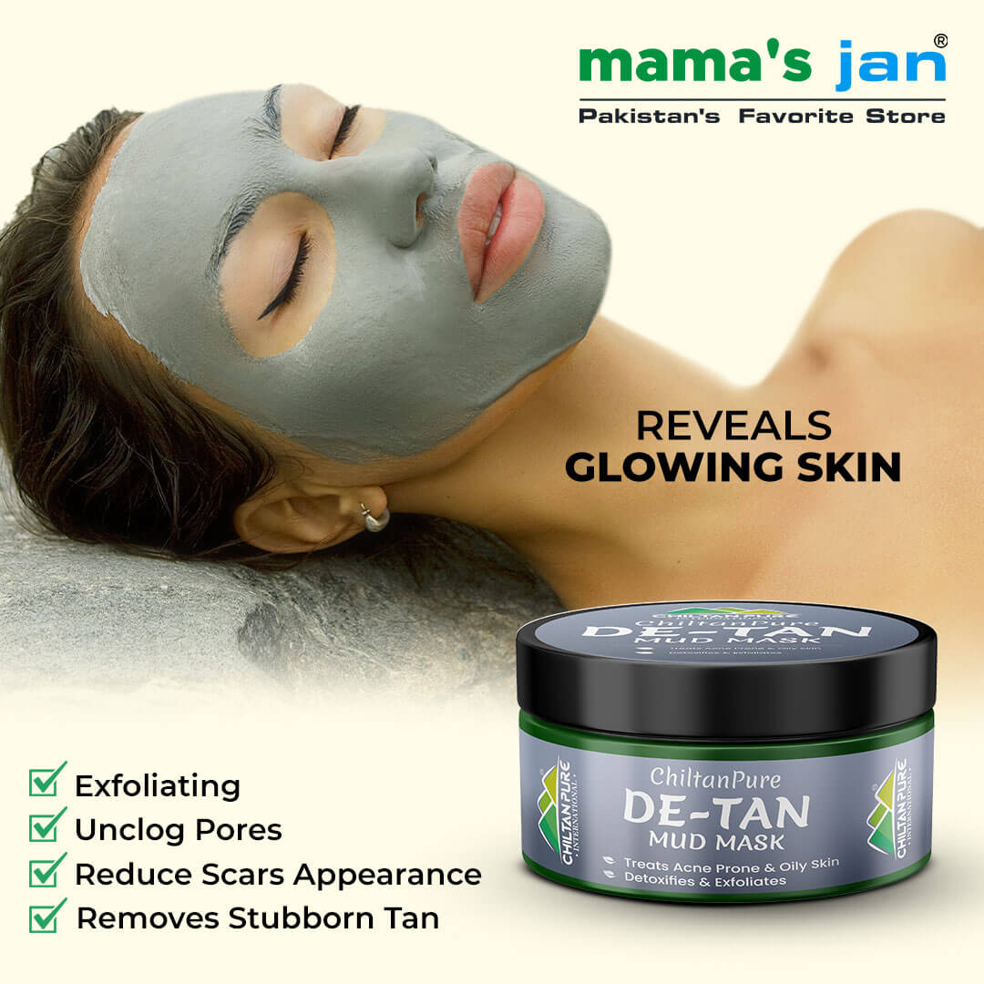 De – Tan Mud Mask – Exfoliates Dead Skin Cells, Minimizes Pores, Removes Stubborn Tan, Dirt & Impurities 150g - ChiltanPure