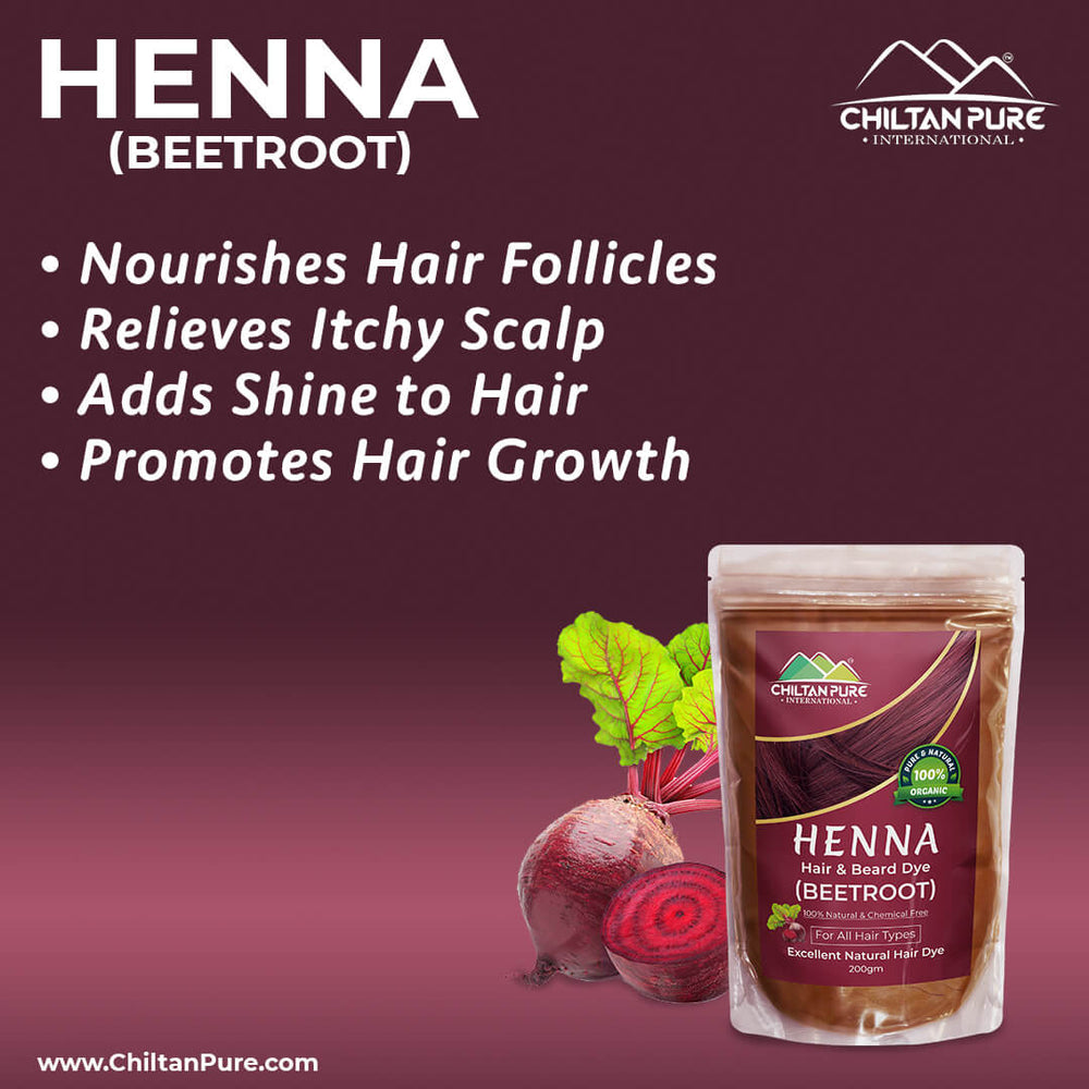 Henna Hair and Beard Dye (Beetroot) – Relieves Itchy Scalp , Prevents Hair Loss & Nourishes Hair Follicles - ChiltanPure