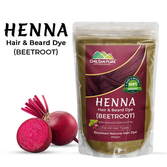 Henna Hair and Beard Dye (Beetroot) – Relieves Itchy Scalp , Prevents Hair Loss & Nourishes Hair Follicles - ChiltanPure