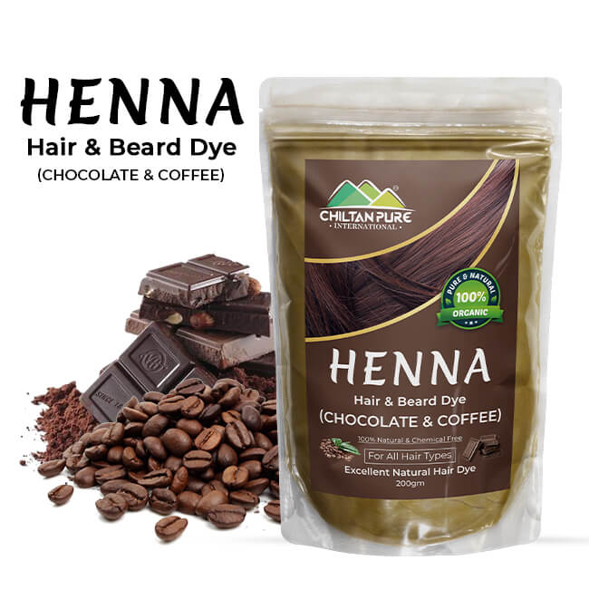 Henna Hair and Beard Dye (Chocolate & Coffee) – Prevents Premature Hair Greying, Improves Scalp Health, Balances pH & Oil Production 200gm - ChiltanPure