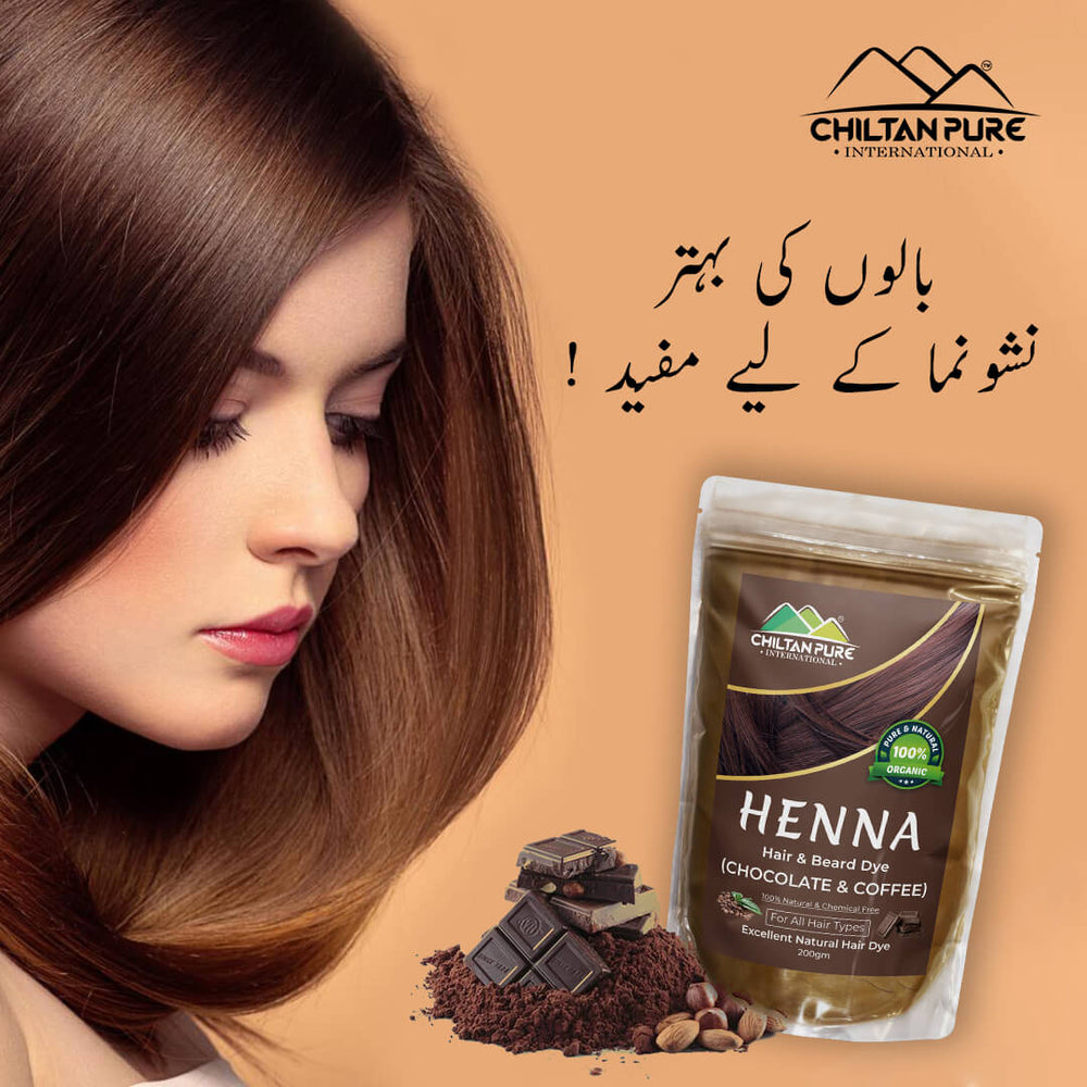 Henna Hair and Beard Dye (Chocolate & Coffee) – Prevents Premature Hair Greying, Improves Scalp Health, Balances pH & Oil Production 200gm - ChiltanPure