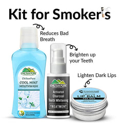 Kit For Smokers - Mint Mouthwash, Charcoal Whitening, Lip Balm Trio Complete Kit For Smokers - ChiltanPure