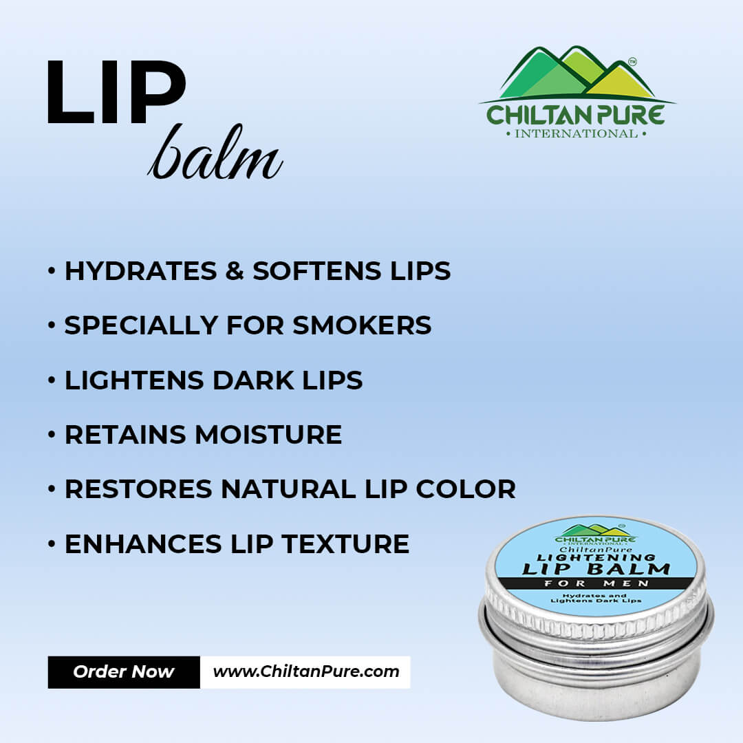 Lightening Lip Balm (for Men) – Restores your Natural Lip Color, Ideal for Smokers, Hydrates, Softens & Lightens Dark Lips 20ml - ChiltanPure