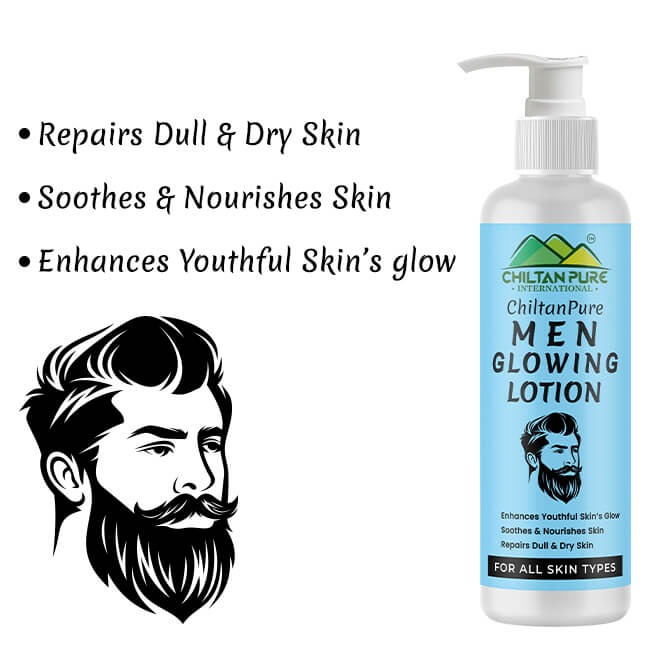 Men Glowing Lotion – Soothes & Nourishes Skin, Boosts Skin Elasticity, Enhances Youthful Skin’s Glow, Repairs Dull & Dry Skin 150ml - ChiltanPure