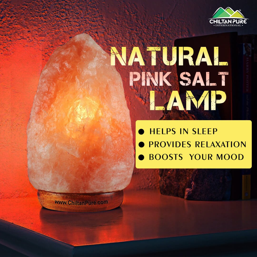 Natural Pink Salt Lamp [Large] – Set up a luxurious interior, emits calming amber, light up room, boosts mood & improves sleep – 100% natural salt - ChiltanPure