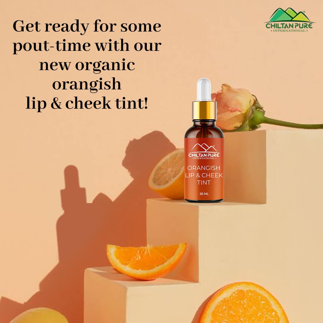 Orangish Lip &amp; Cheek Tint - Pure Organic Liquid stain for lips, cheeks &amp; eyelids - 100% Organic Lip Stain - ChiltanPure
