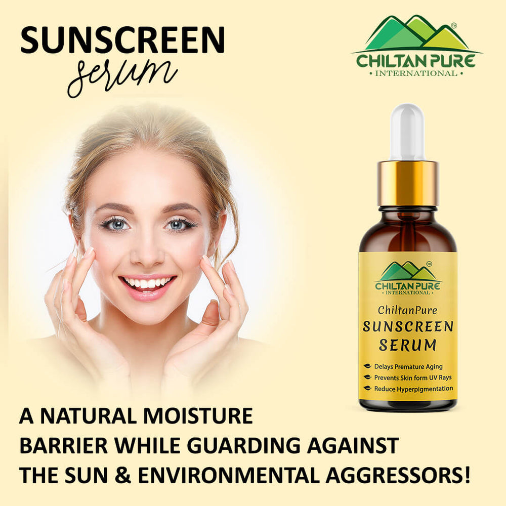 Sunscreen Serum – Delays Premature Aging, Prevents Skin from UV Rays, Reduce Hyperpigmentation & Risk of Skin Cancer 30ml - ChiltanPure