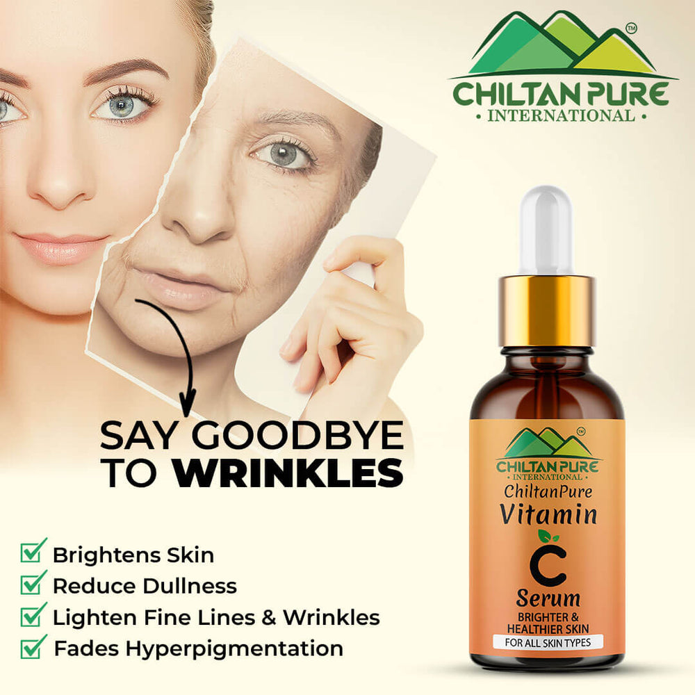 Vitamin C Serum 🍊 for Face -Best for Reducing Wrinkles, lines & Dark Circles also Promotes Shiny and Healthier Skin - ChiltanPure